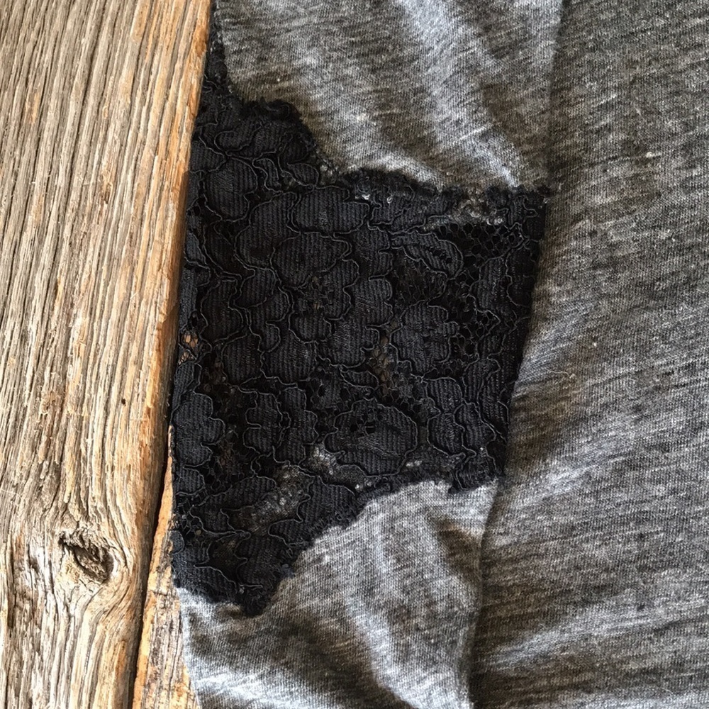 Zara Grey Top with Black Lace Insert Sleeves Size Medium - Picture 5 of 7